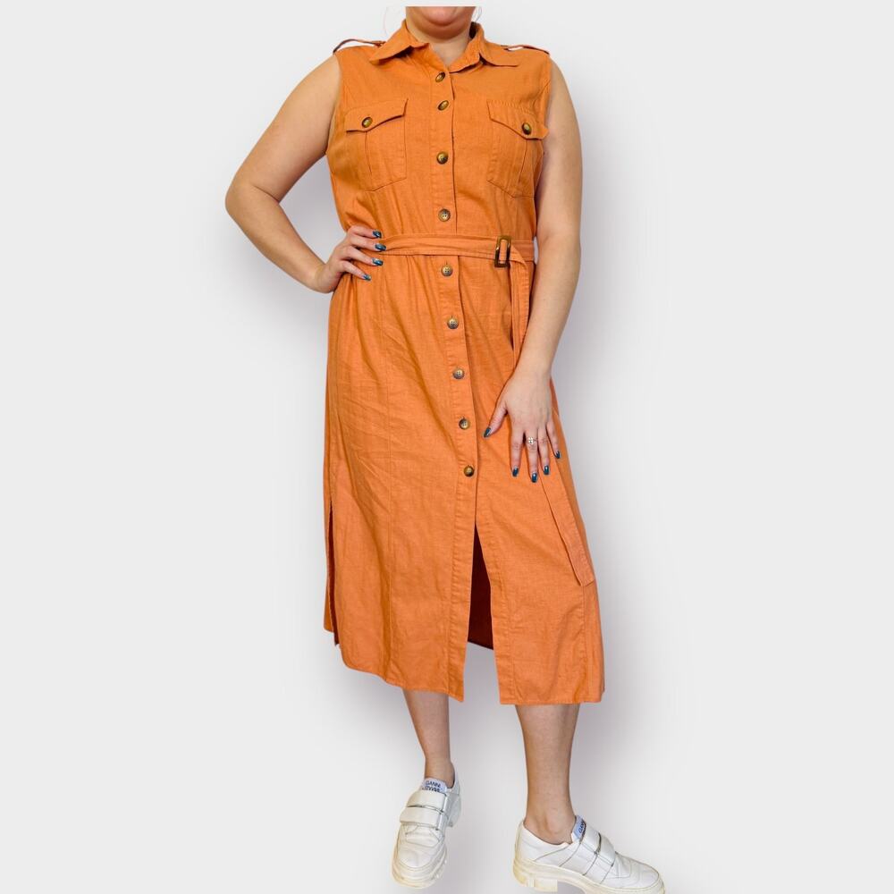 00s Avenue Orange Linen Blend Dress Size XL‎